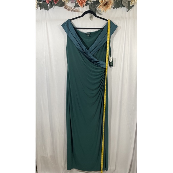 NWT Lauren‎ Ralph Lauren [ 16 ] Leonetta Satin V-Neck Jersey Gown in Green - Picture 7 of 15